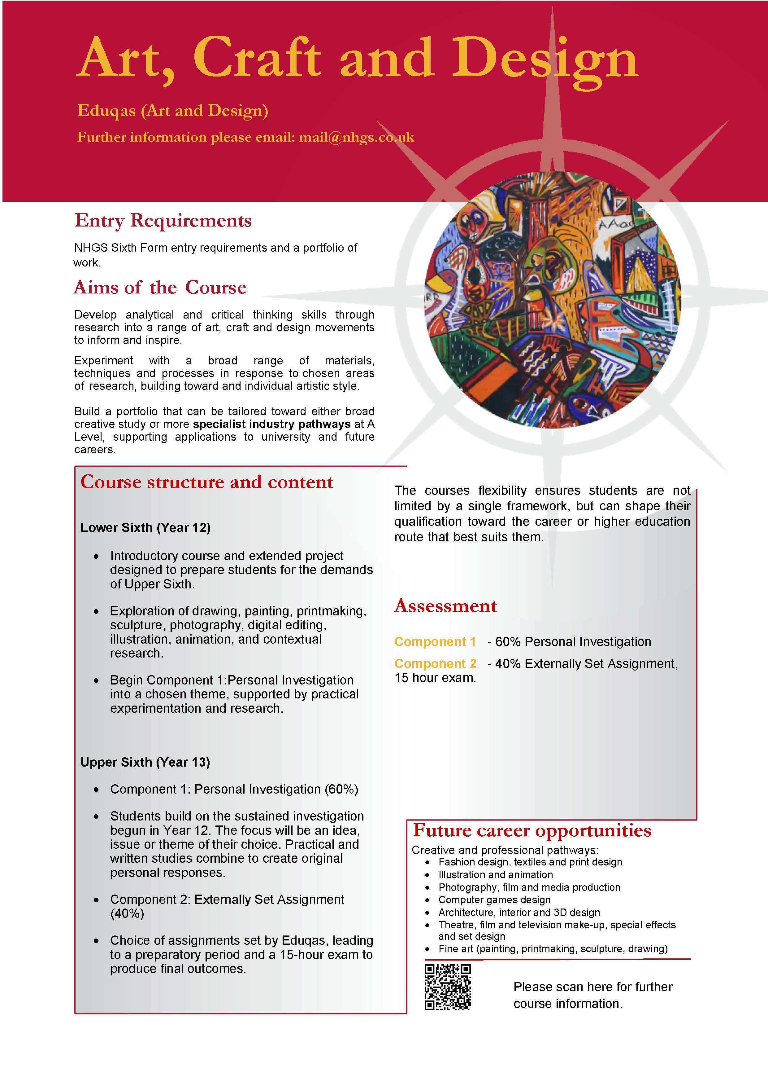 Fine Art A Level Course Flyer, NHGS Sixth Form