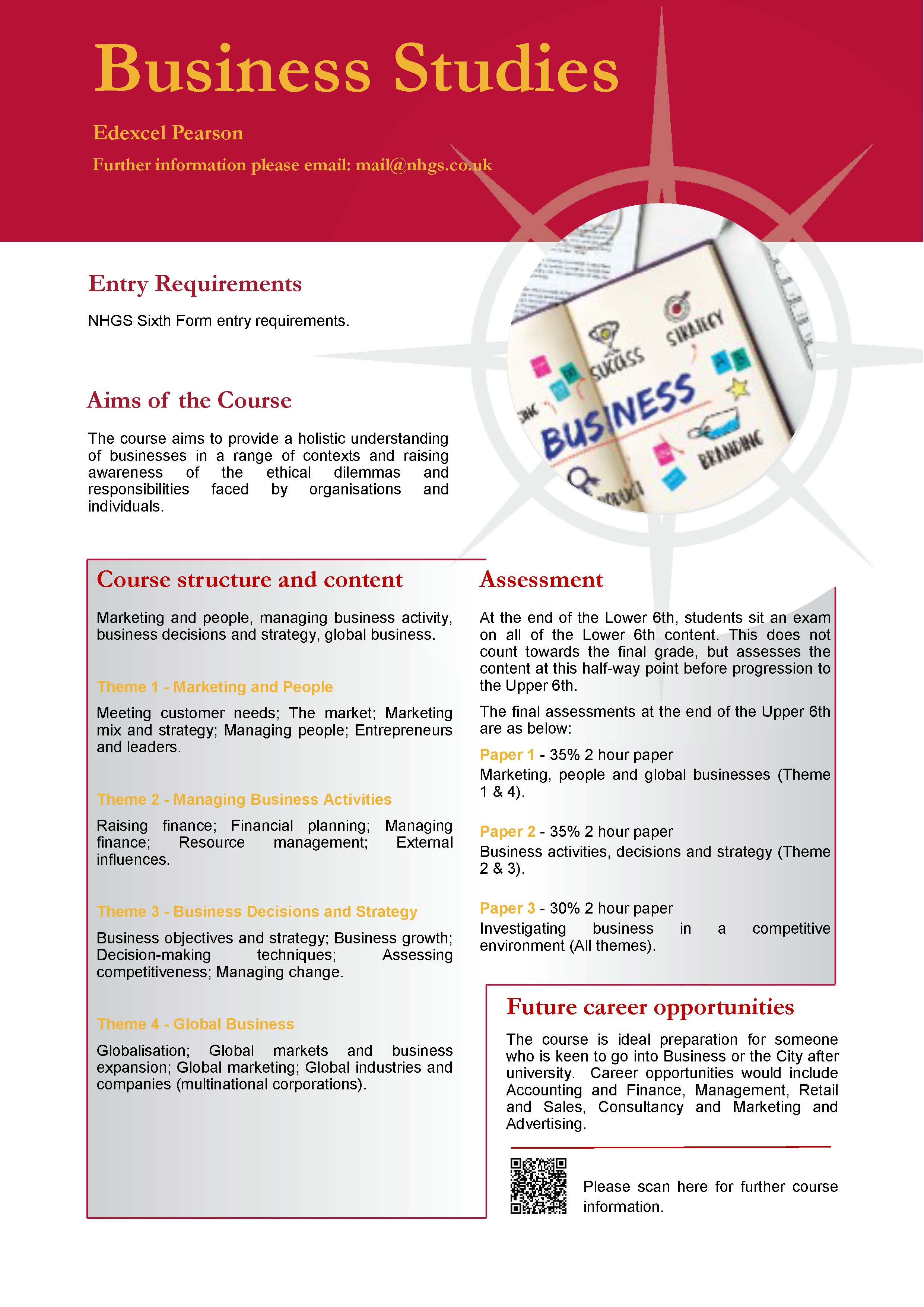 Business A Level Course Flyer, NHGS Sixth Form