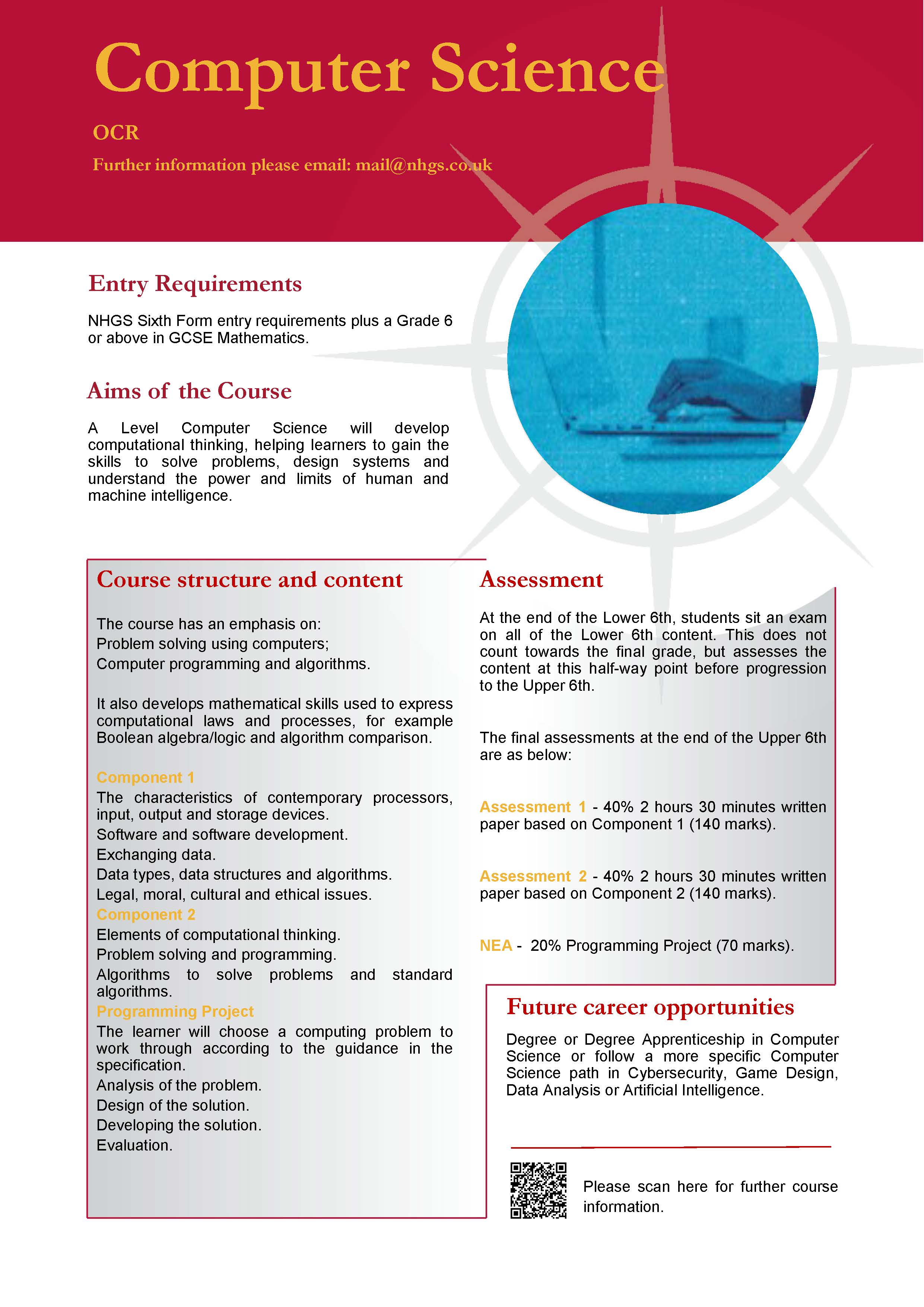 Computer Science A Level Course Flyer, NHGS Sixth Form