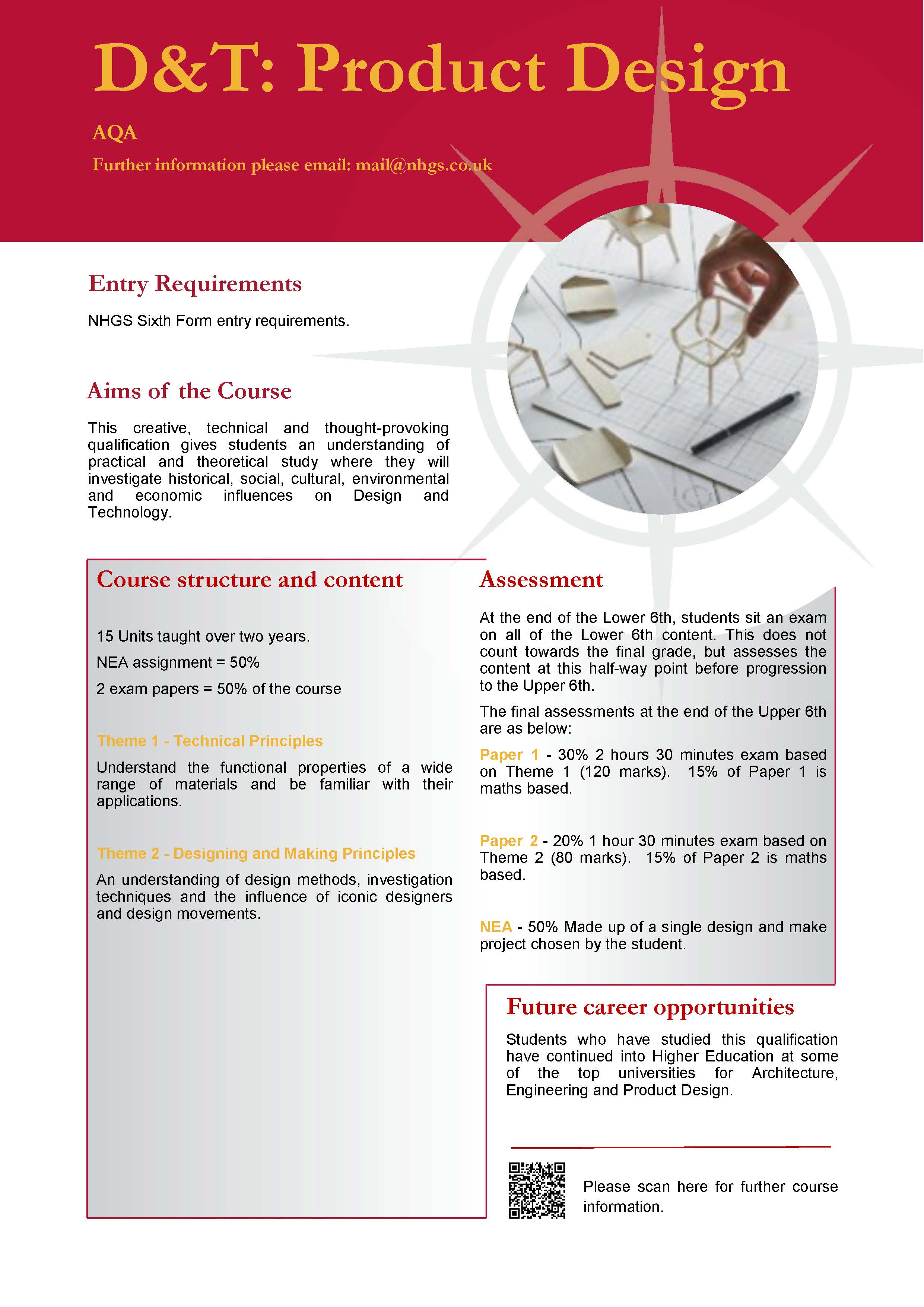 Design & Technology: Product Design A Level Course Flyer, NHGS Sixth Form