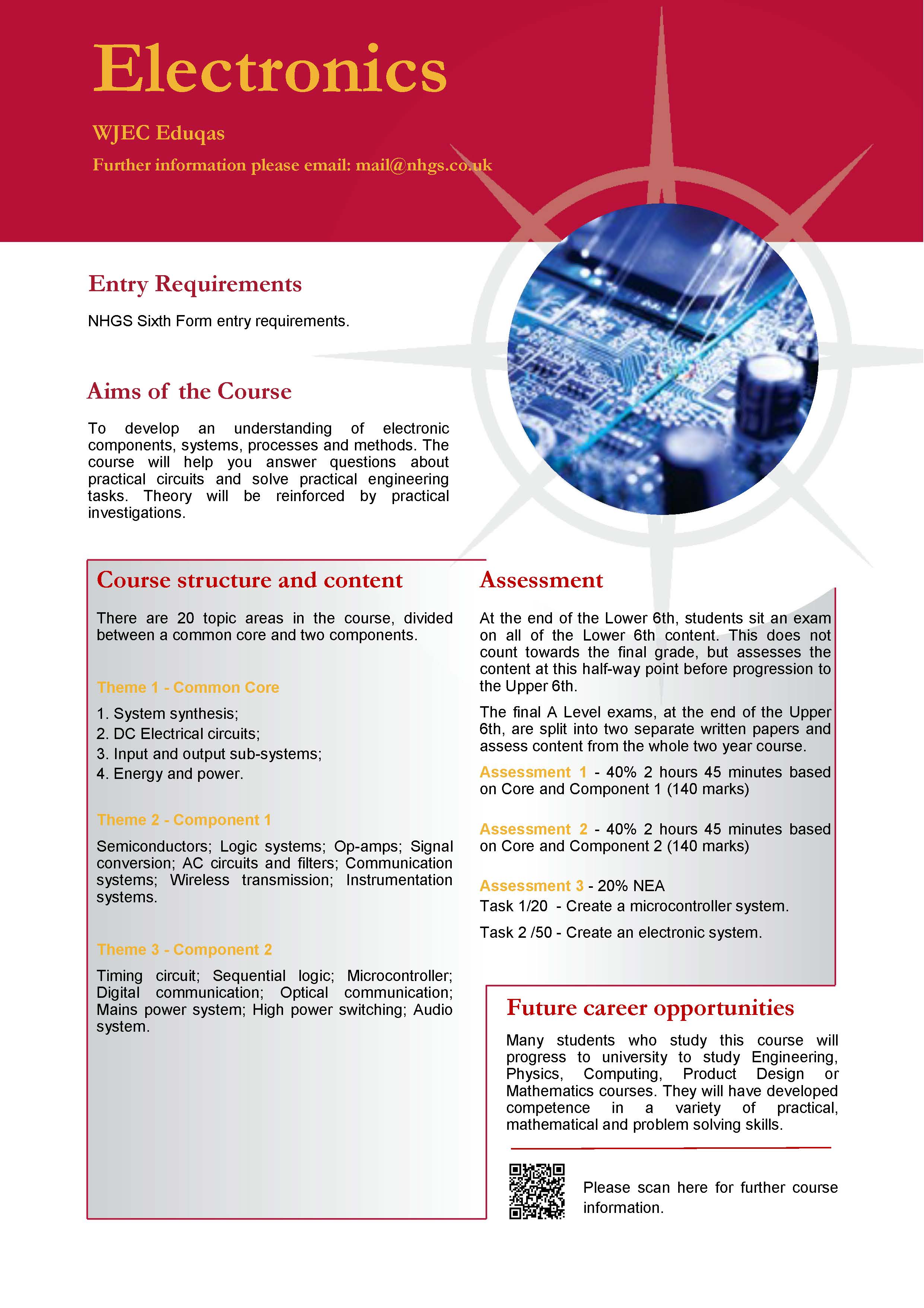 Electronics A Level Course Flyer, NHGS Sixth Form