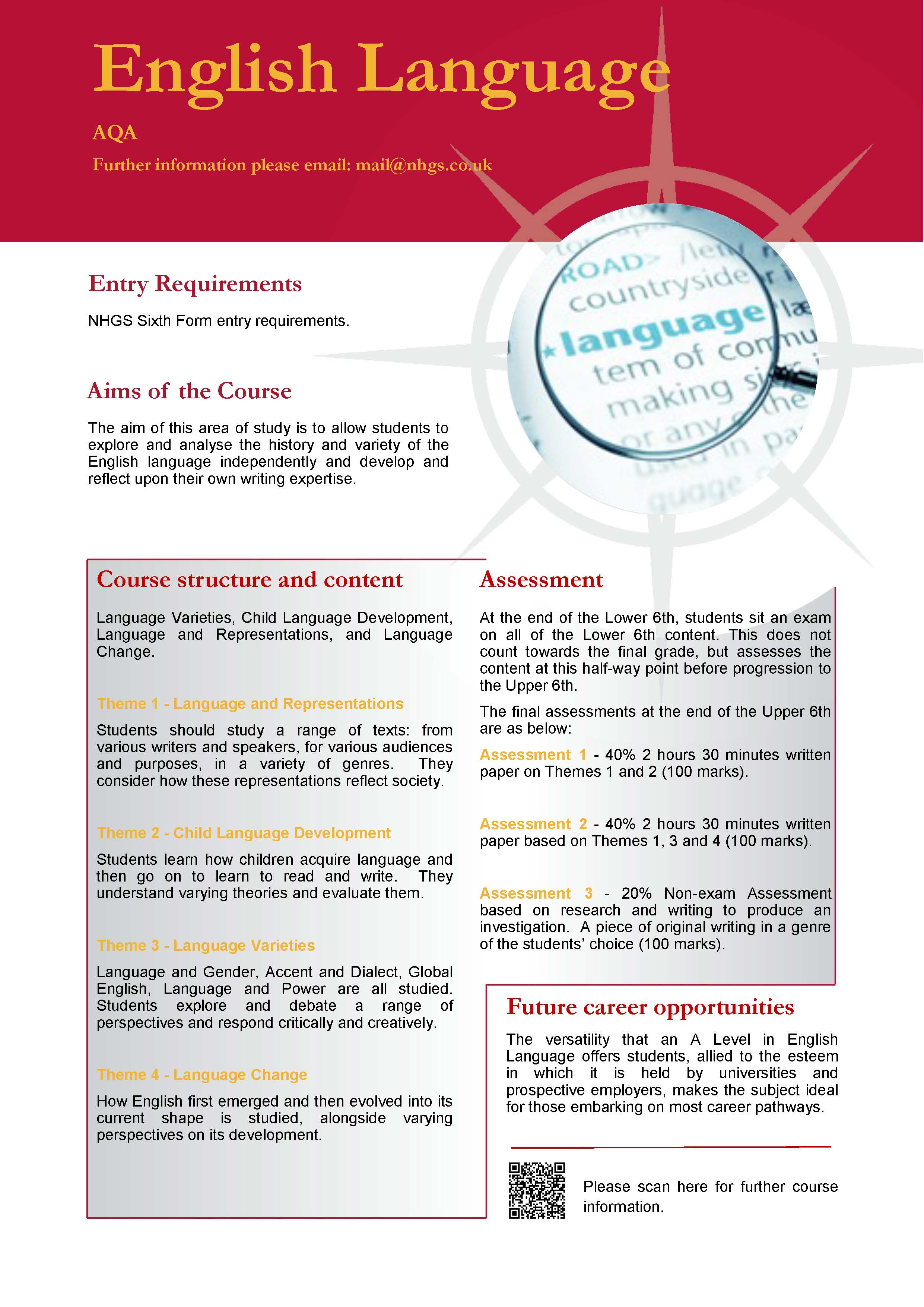 English Language Science A Level Course Flyer, NHGS Sixth Form