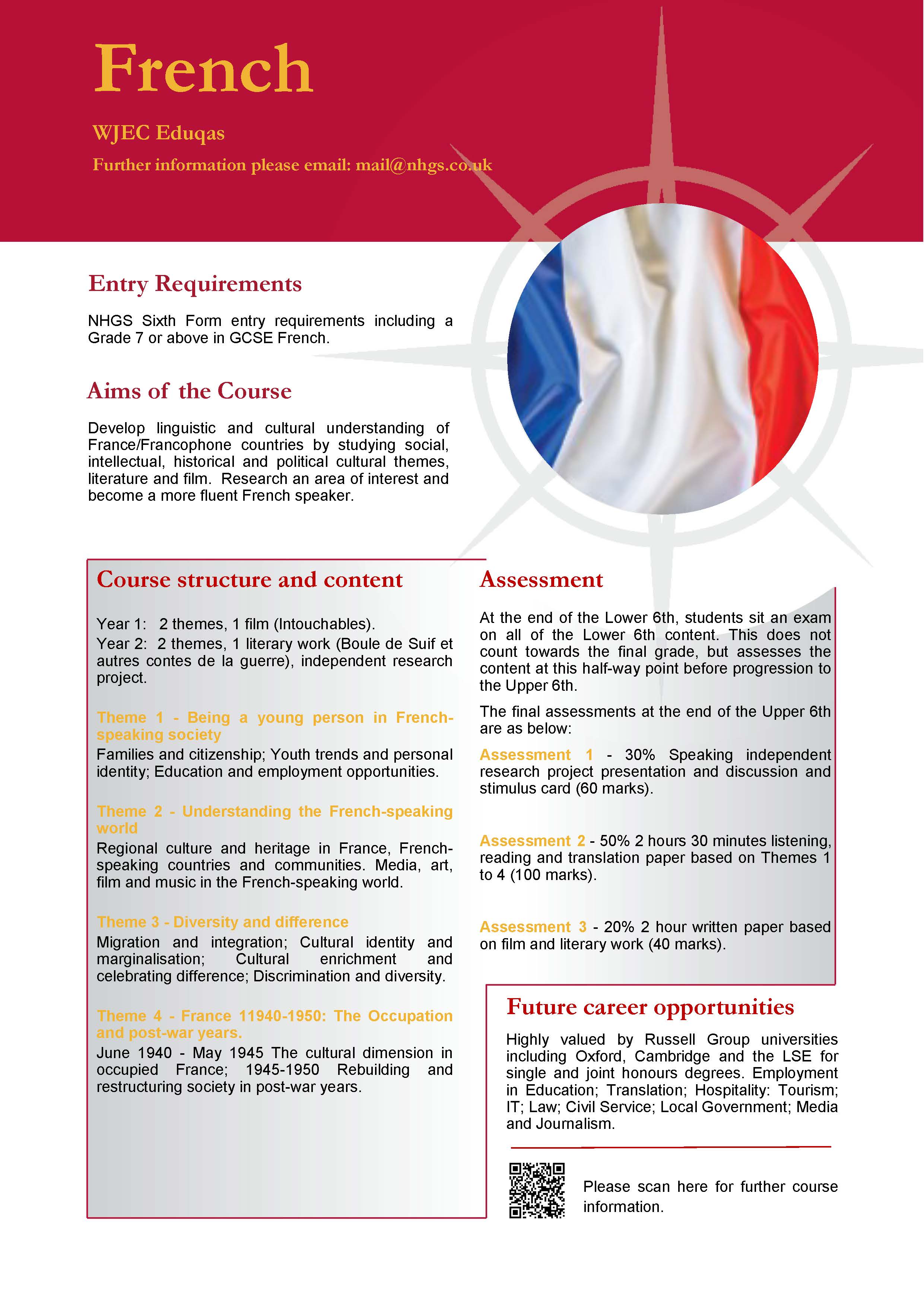 French A Level Course Flyer, NHGS Sixth Form