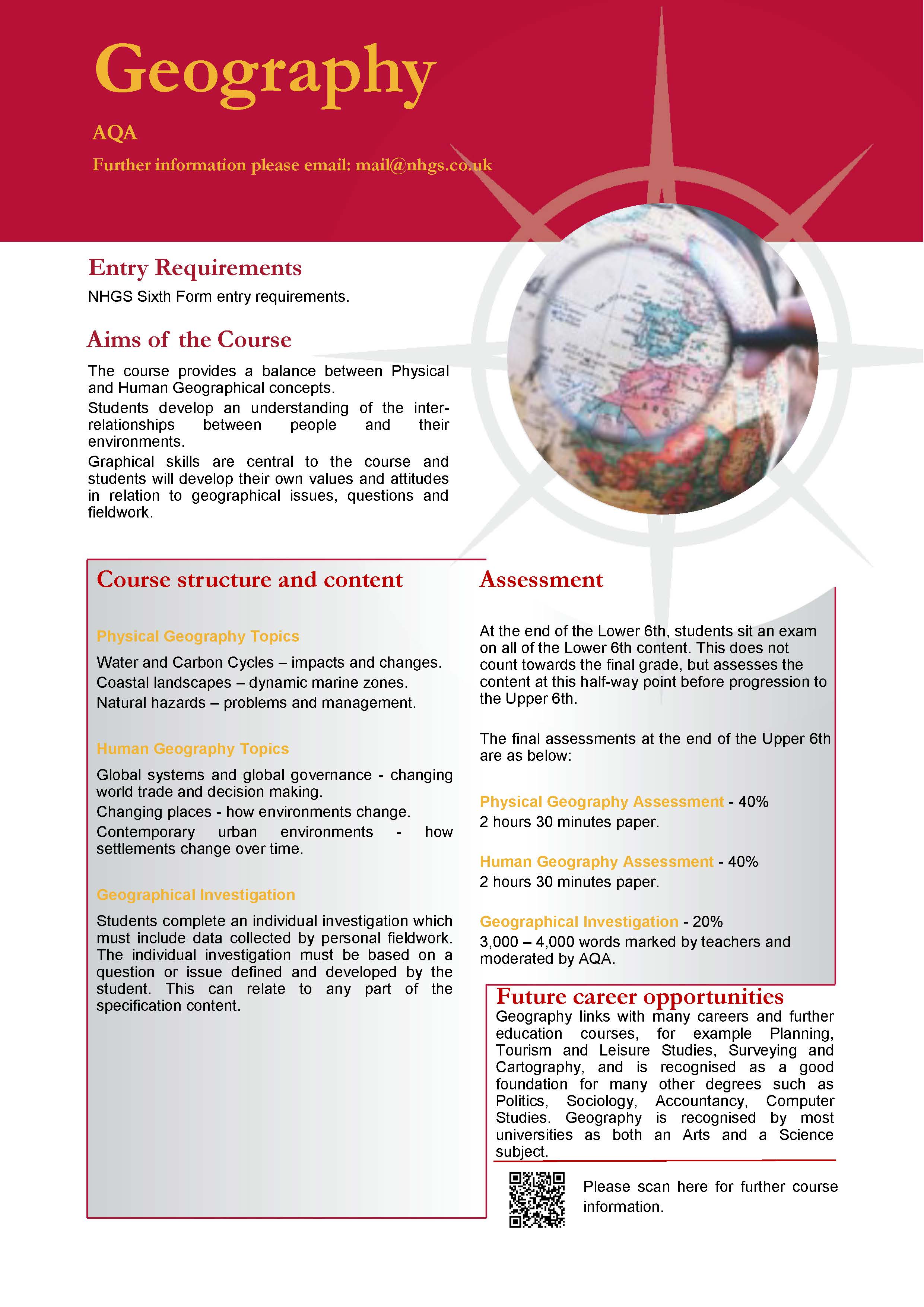 Geography A Level Course Flyer, NHGS Sixth Form