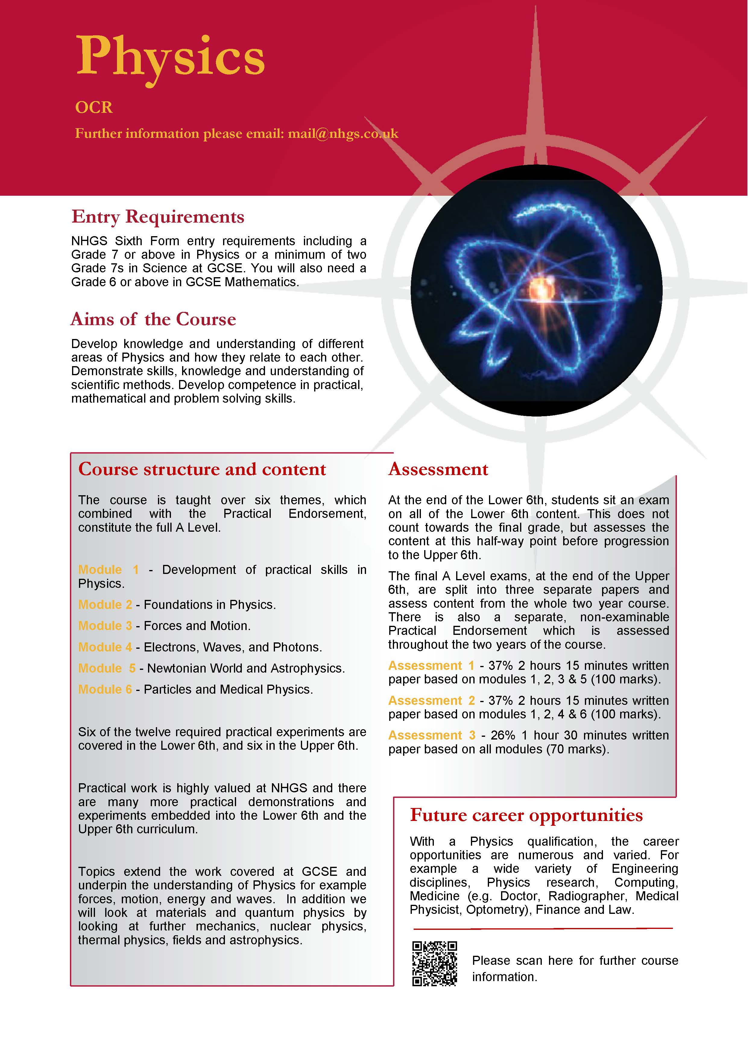 Physics A Level Course Flyer, NHGS Sixth Form