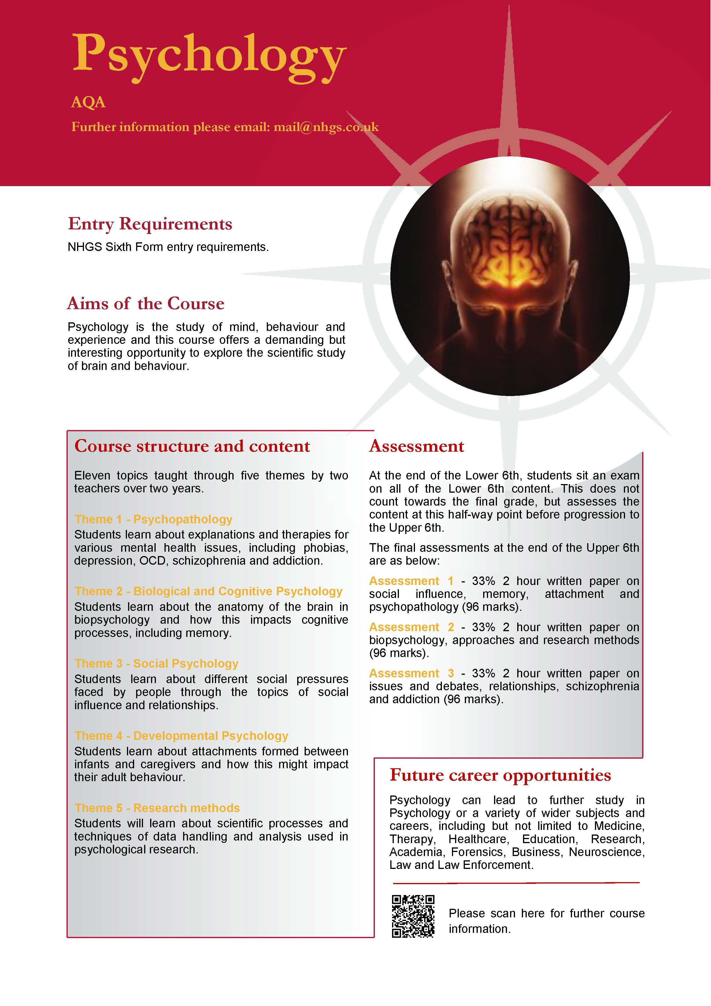 Psychology A Level Course Flyer, NHGS Sixth Form