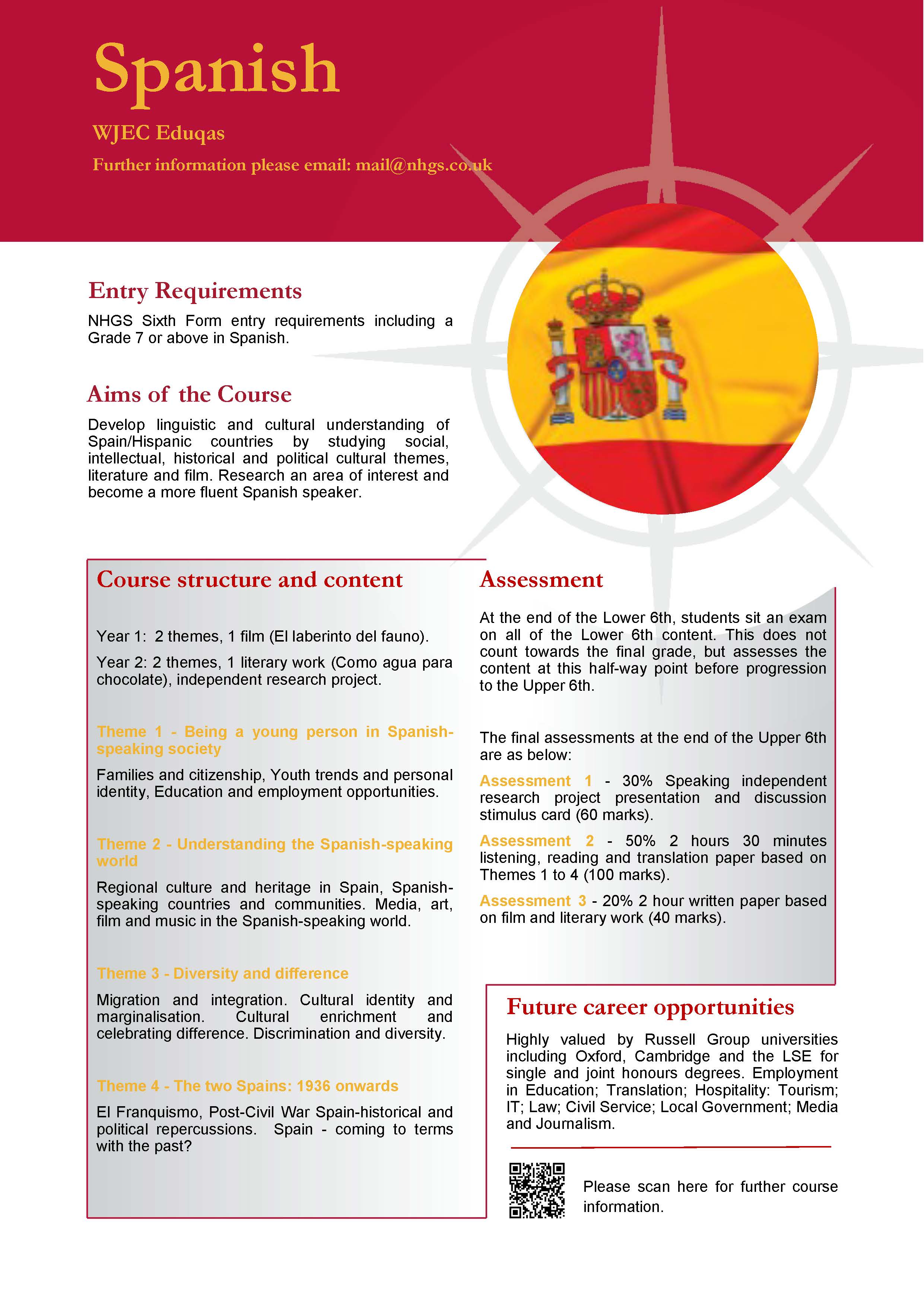 Spanish A Level Course Flyer, NHGS Sixth Form